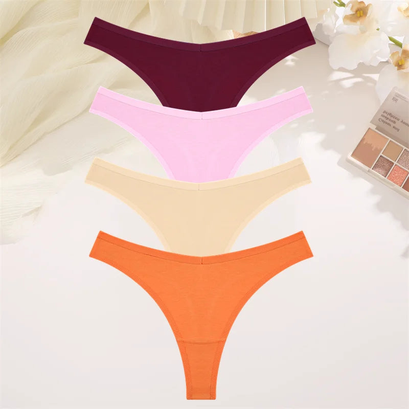 4PCS Women's Cotton Thongs Panty Set – Sexy Low Waist G-String Underwear