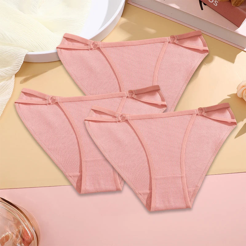 3PCS Set Women’s Cotton Panty – Low Rise Briefs with Button Design