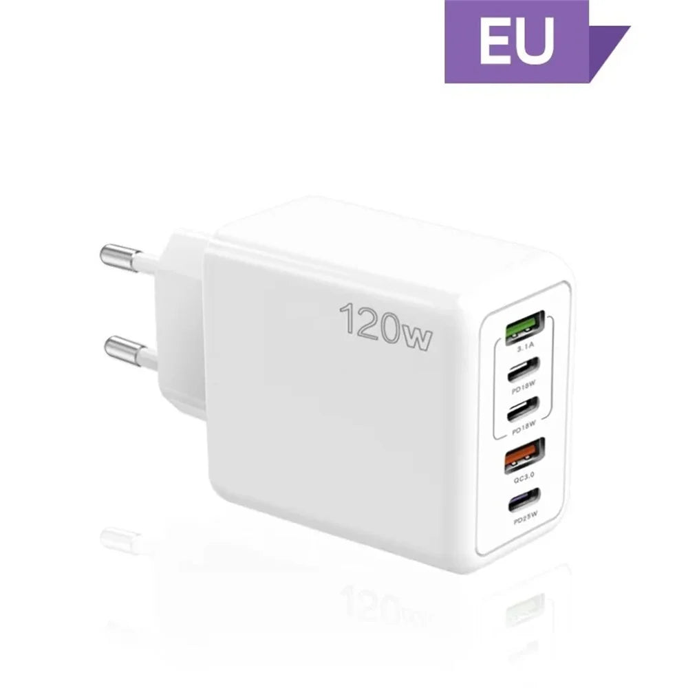 Type-C 120W USB Wall Charger 5 Ports Fast Charging Adapter | Rapid Charging for iPhone, Android & More
