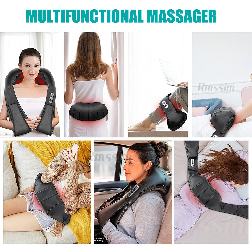 Professional Shiatsu Neck & Shoulder Massager – Heated Deep Kneading Electric Massage Pillow