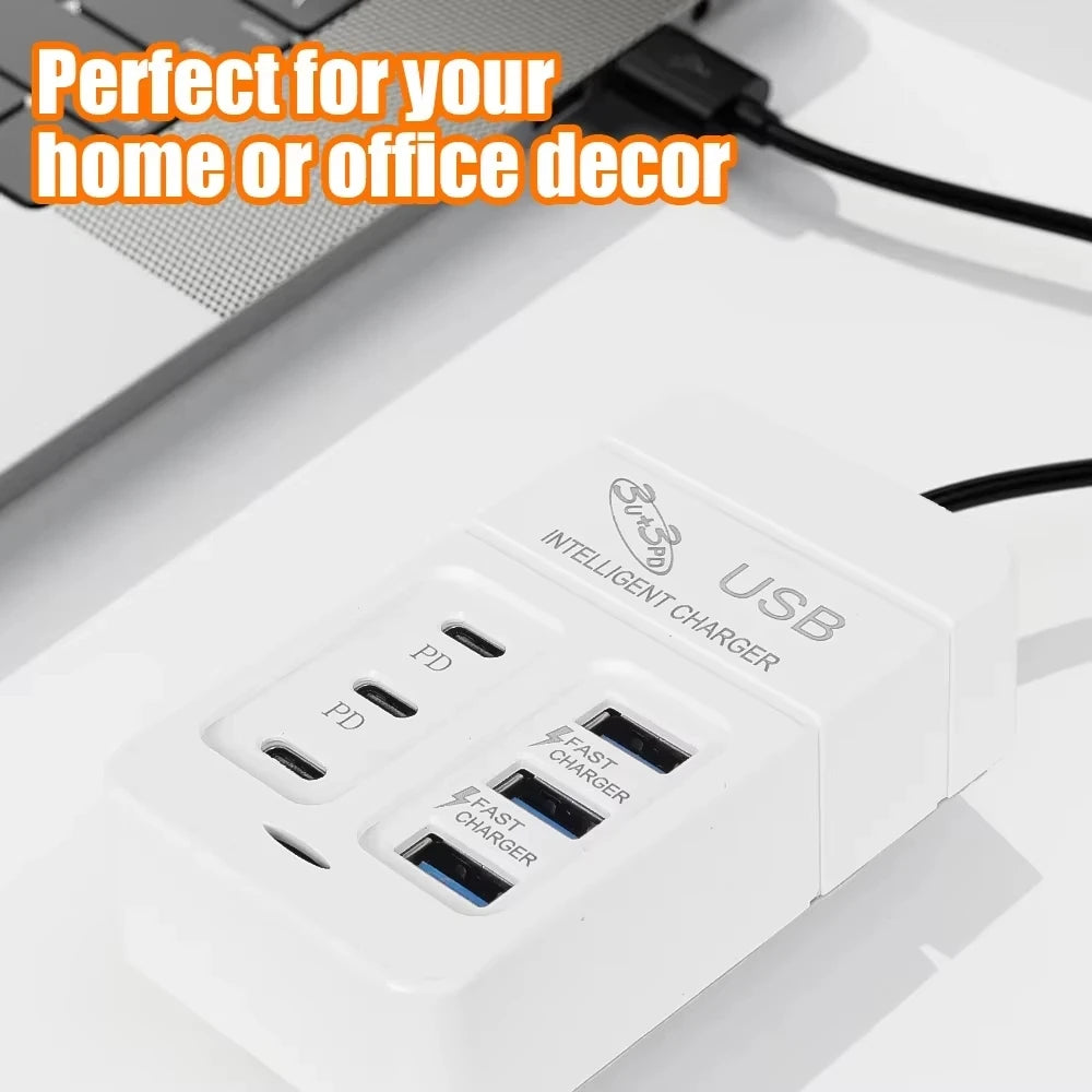6-in-1 USB Wall Charger | 35W PD Fast Charging Hub with Type-C & QC 3.0 Ports