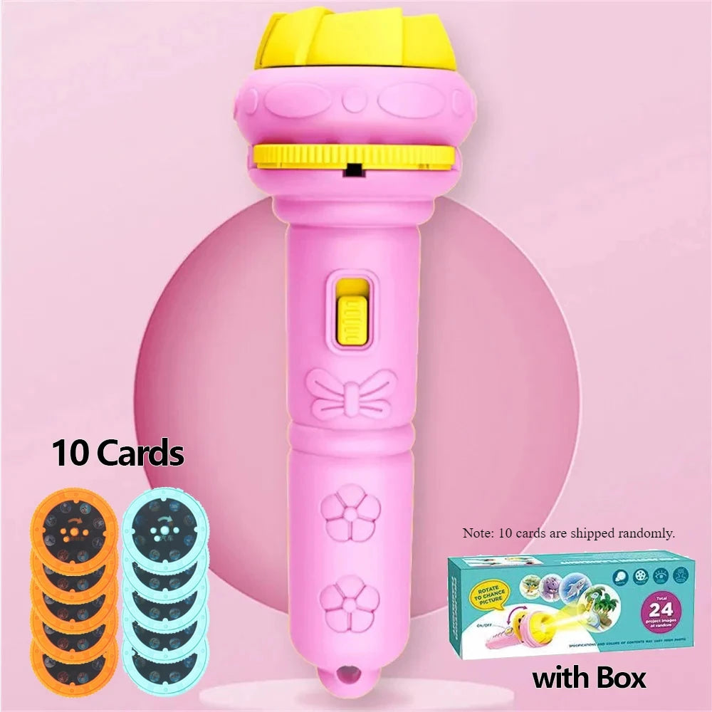 Cartoon Projector Flashlight Torch - 10 Cards With 80 Patterns Storytelling Toy for Kids
