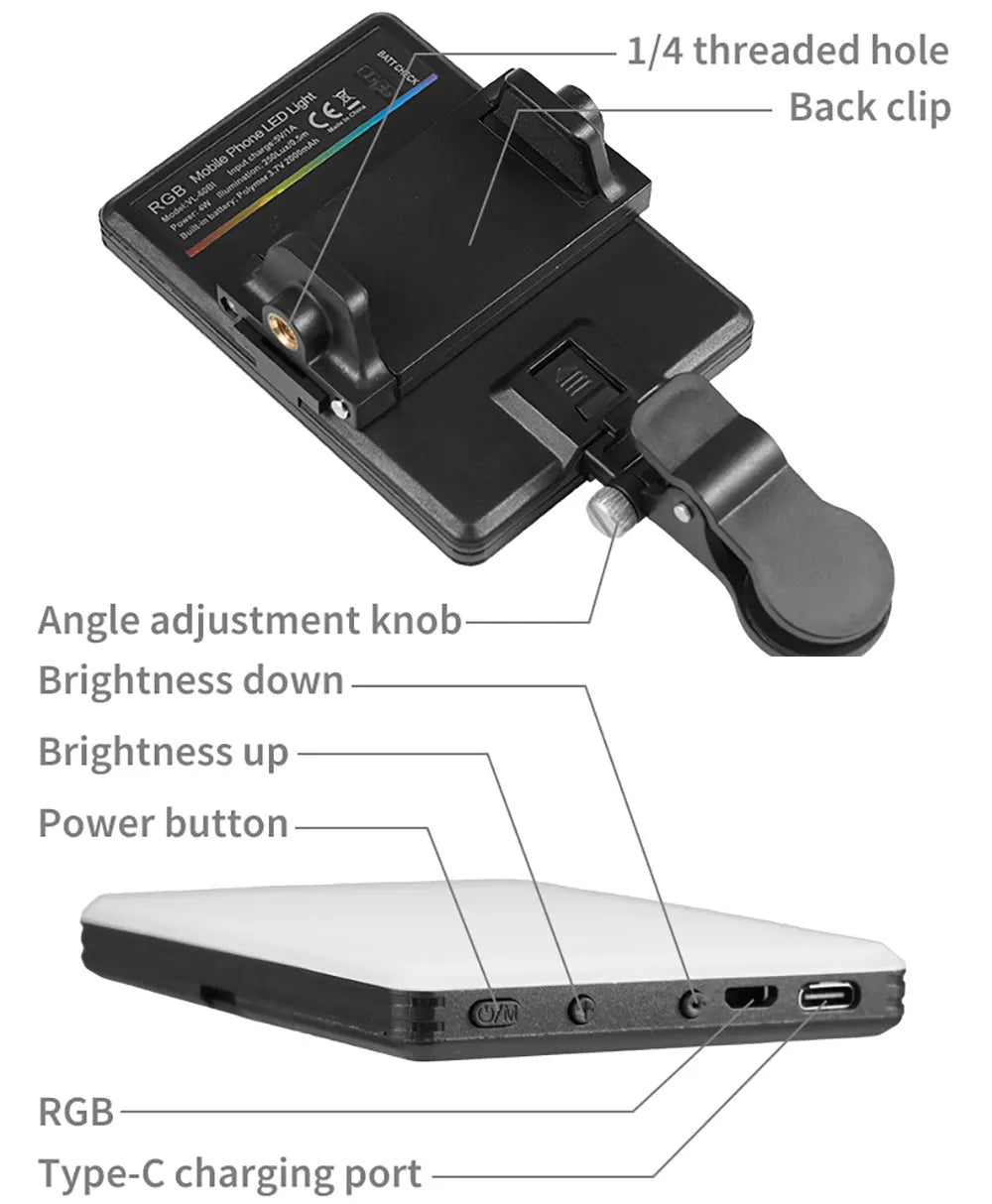 Mini RGB LED Fill Light for Phone – Pocket Video Light for Vlog, Live, & Camera