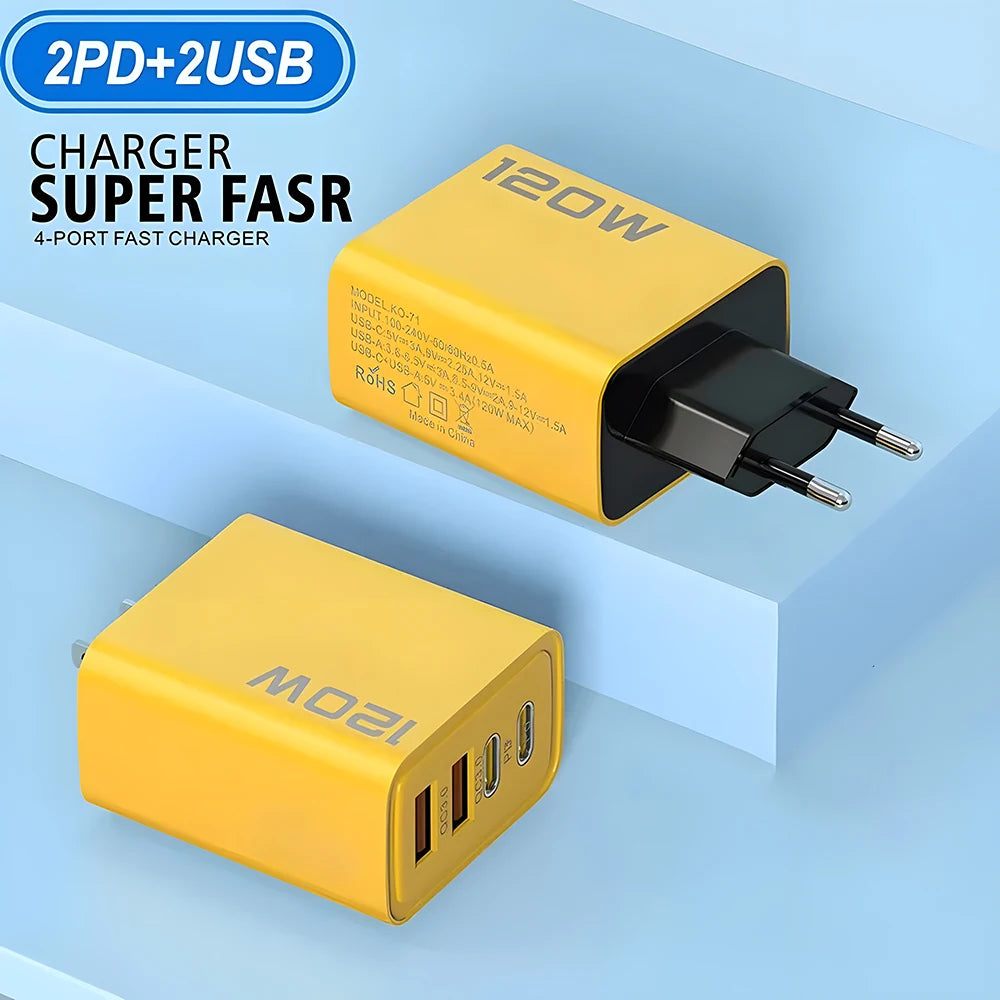 4-Port USB C Fast Charger PD 3.0 Adapter for iPhone, Android & Tablets