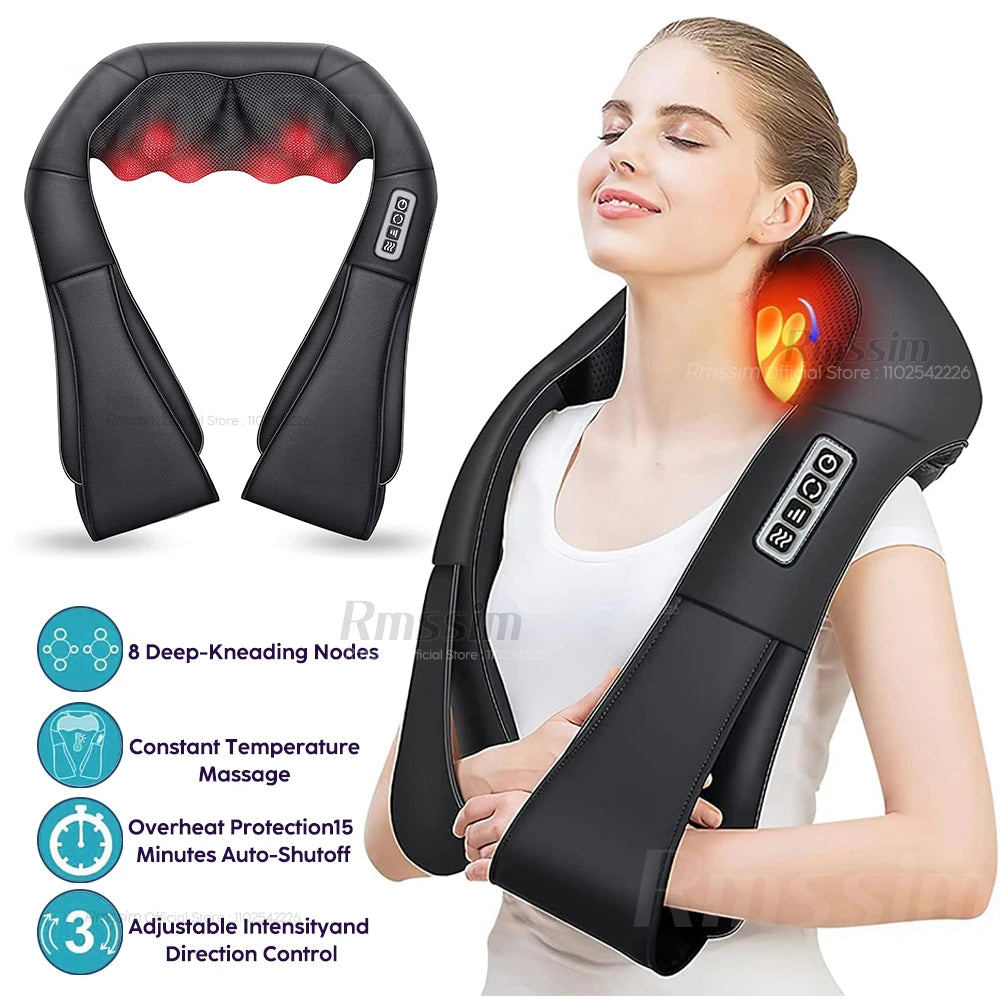 Professional Shiatsu Neck & Shoulder Massager – Heated Deep Kneading Electric Massage Pillow