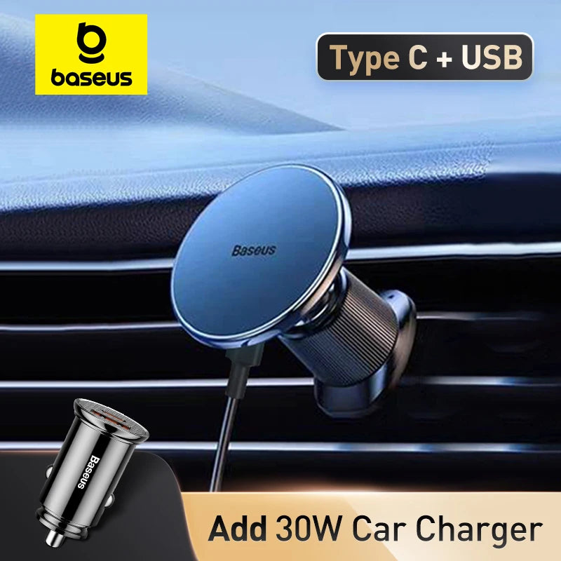 Baseus 15W Magnetic Wireless Car Charger – Fast Charging Mount for iPhone 16/15/14/13