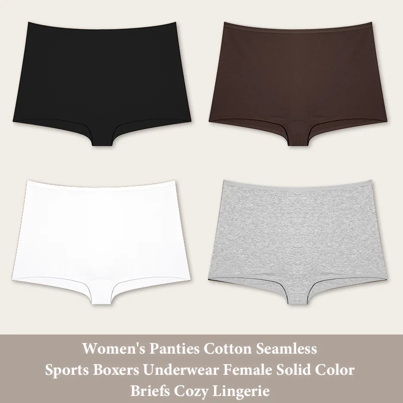 4PCS Women's Seamless Cotton Boxer Briefs Set – Soft & Sporty Boyshort Panty Underwear XS-XL