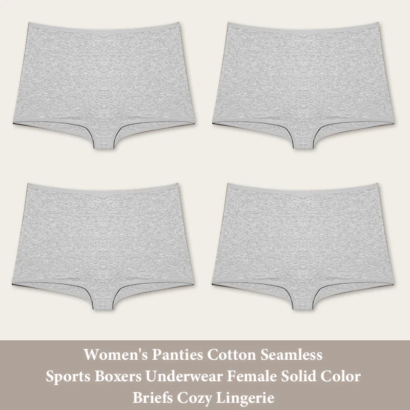 4PCS Women's Seamless Cotton Boxer Briefs Set – Soft & Sporty Boyshort Panty Underwear XS-XL