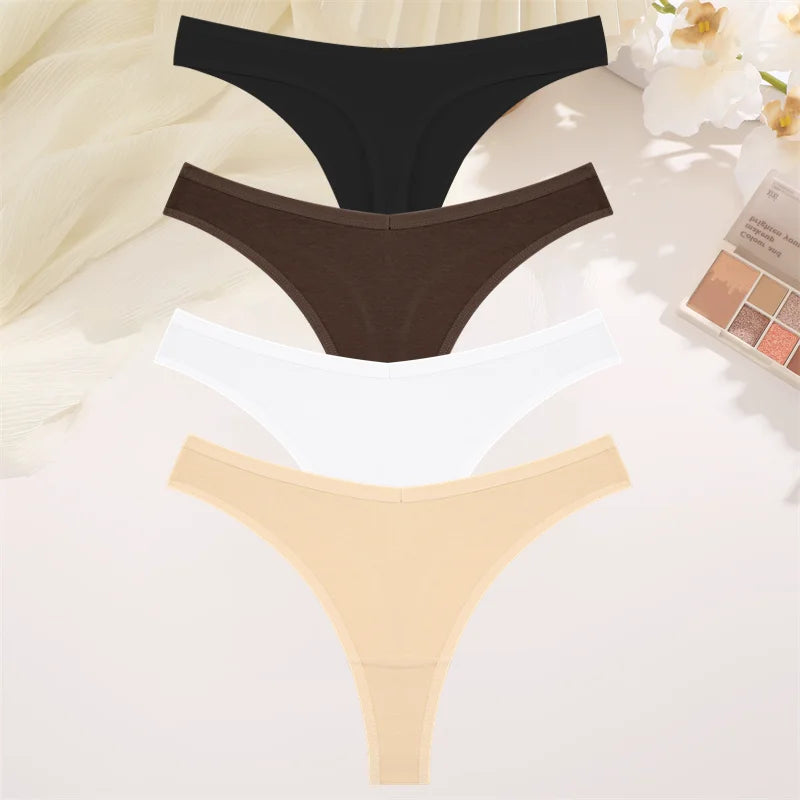 4PCS Women's Cotton Thongs Panty Set – Sexy Low Waist G-String Underwear