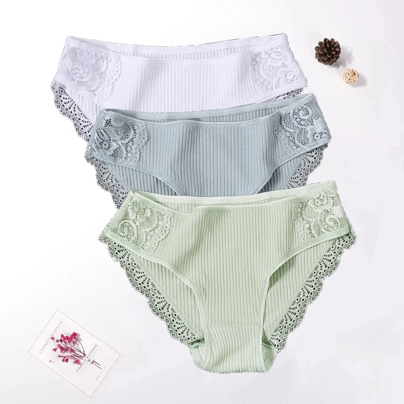 3PCS Set Floral Lace Cotton Panty – Soft & Sexy Women’s Briefs