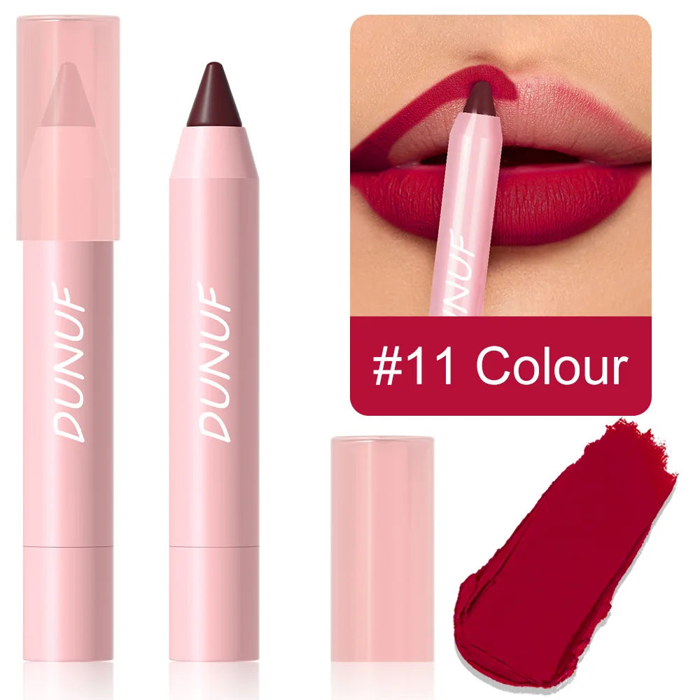 18-Color Waterproof Lipstick Pencil – Matte, Long-Lasting & Non-Stick Cup