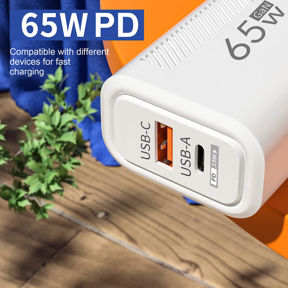 65W GaN USB C Fast Charger – Quick Charge Adapter for iPhone, Samsung, Xiaomi (EU/US Plug)