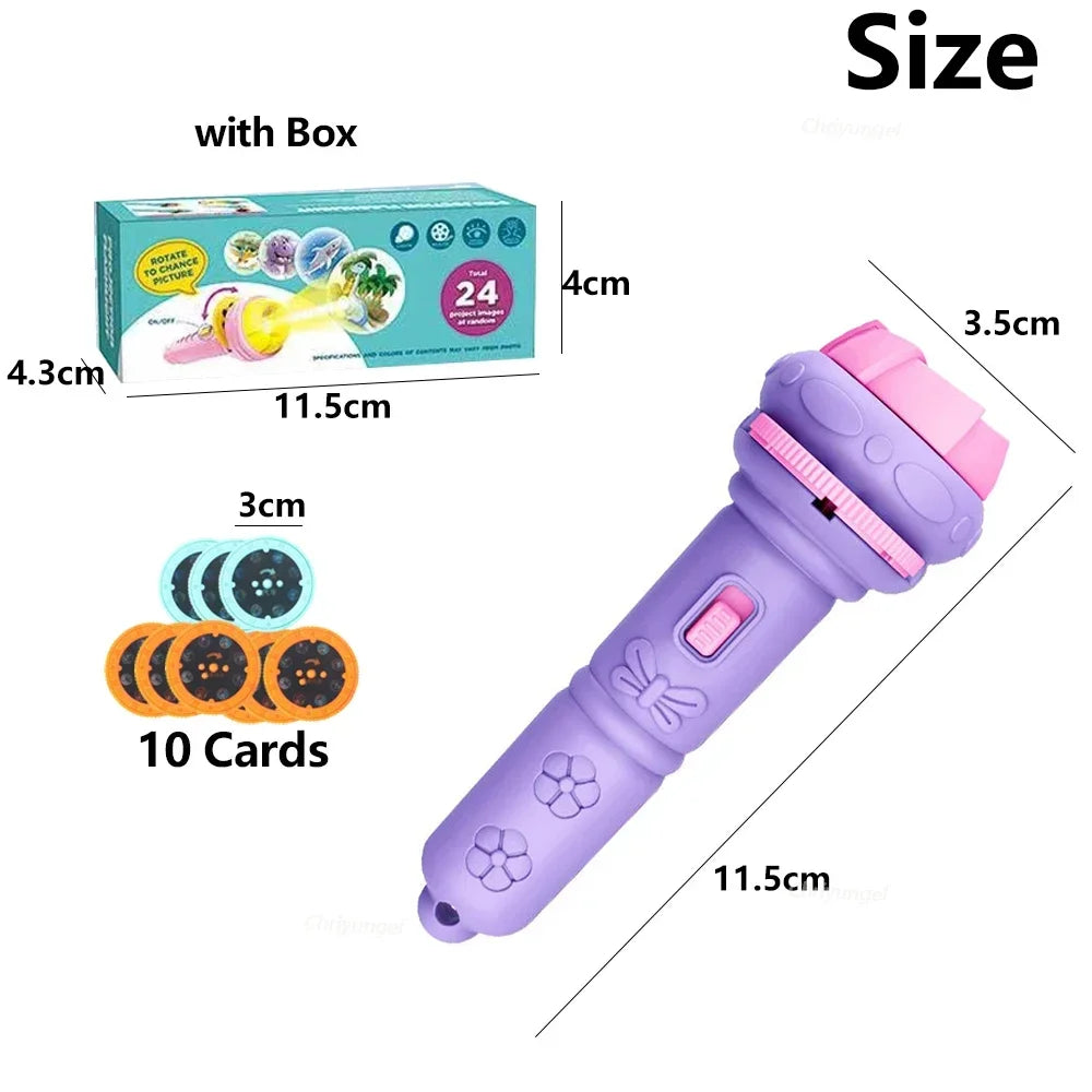 Cartoon Projector Flashlight Torch - 10 Cards With 80 Patterns Storytelling Toy for Kids