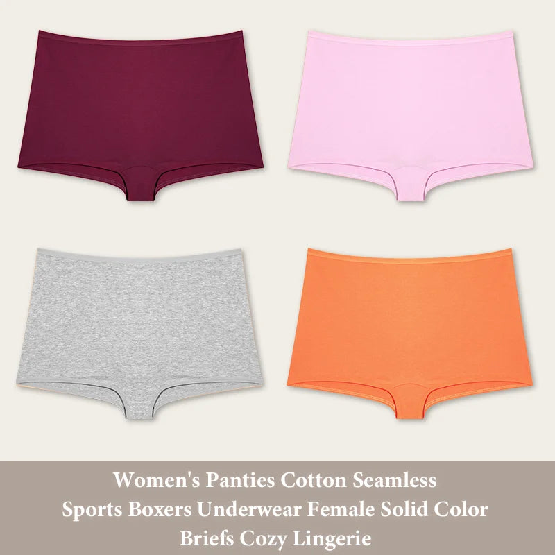 4PCS Women's Seamless Cotton Boxer Briefs Set – Soft & Sporty Boyshort Panty Underwear XS-XL