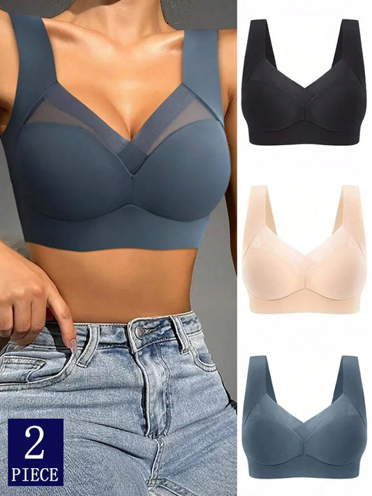 2PCS Plus Size Lace Sport Bras – Seamless, Wireless, and Shock-Proof Comfort
