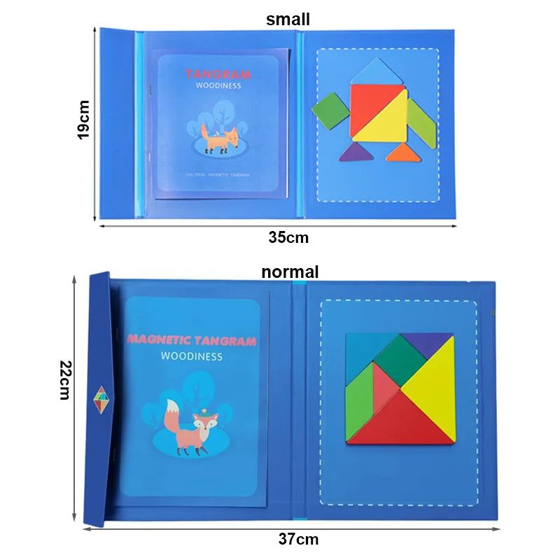 Magnetic Wooden Tangram Puzzle Book – Montessori Learning Toy for Kids