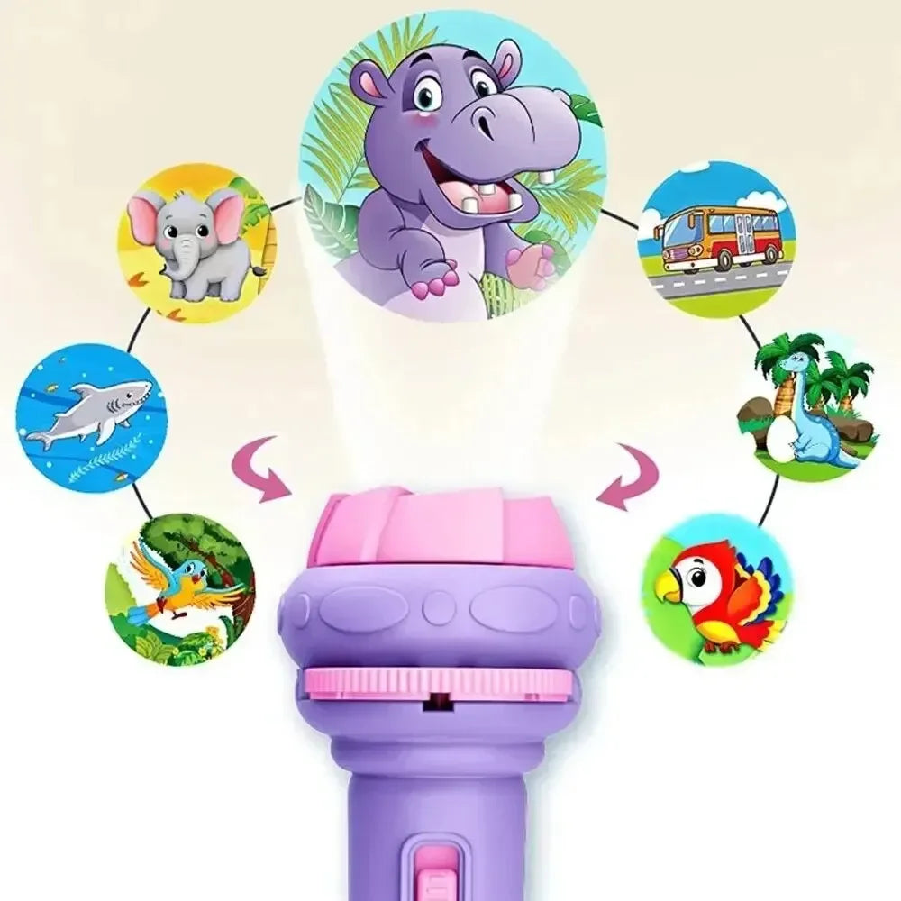 Cartoon Projector Flashlight Torch - 10 Cards With 80 Patterns Storytelling Toy for Kids