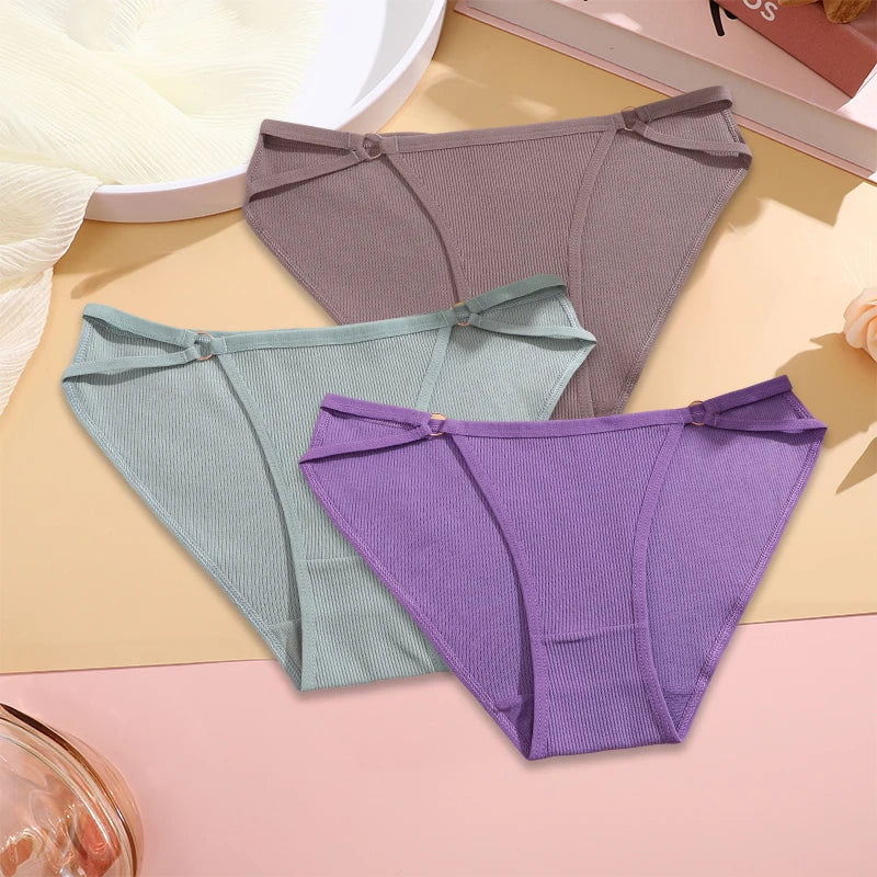 3PCS Set Women’s Cotton Panty – Low Rise Briefs with Button Design