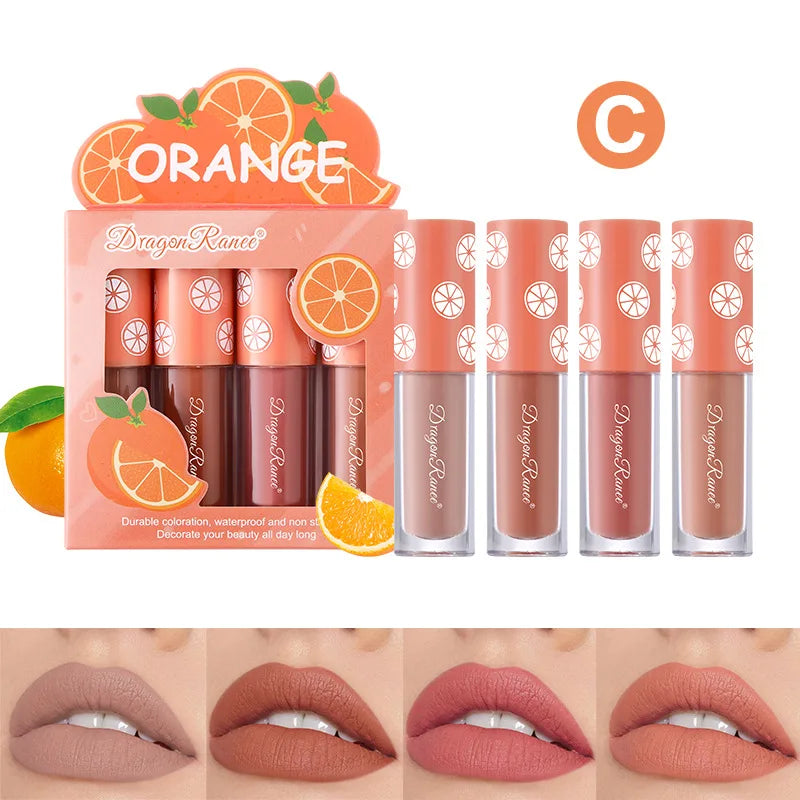Mini Velvet Matte Lip Gloss 4Pcs Set – Long-Lasting, Non-Stick & Fruit Scented