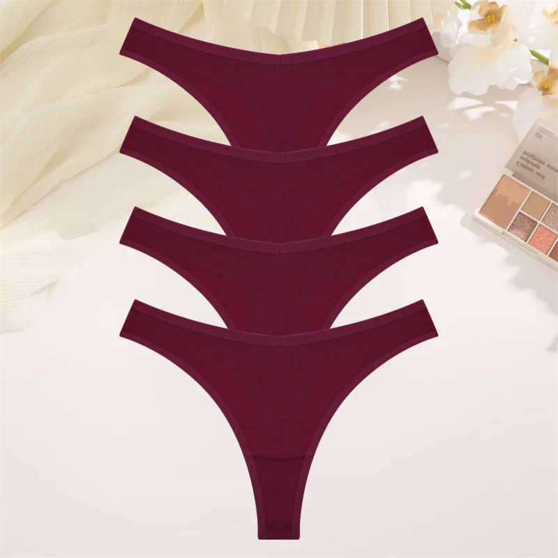 4PCS Women's Cotton Thongs Panty Set – Sexy Low Waist G-String Underwear