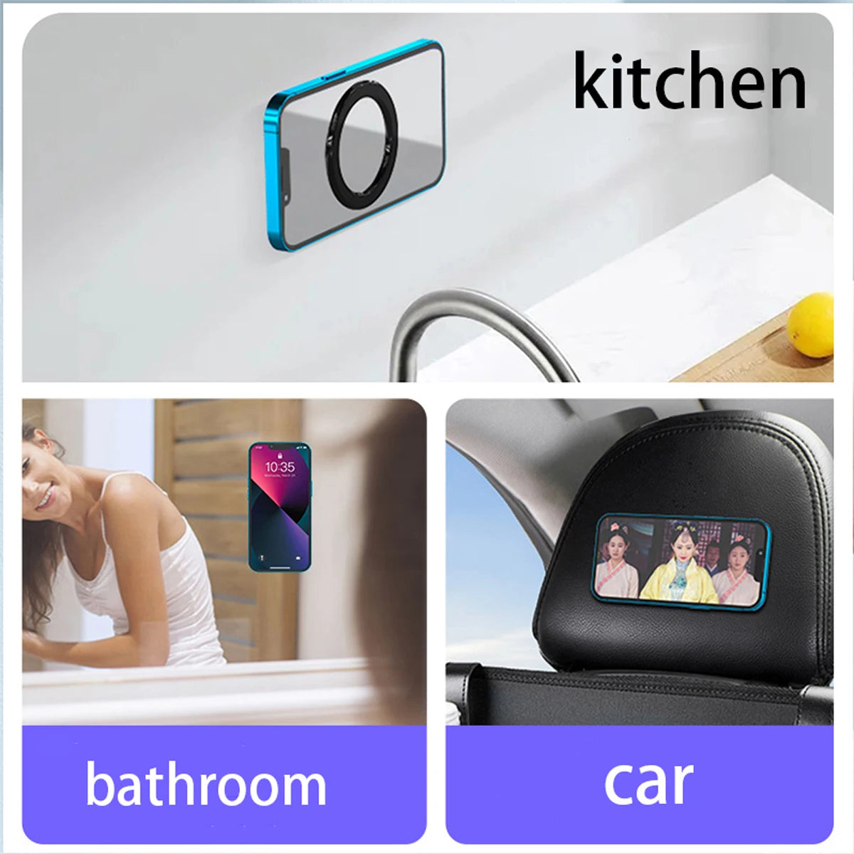 MagSafe Magnetic Phone Ring Wall Holder– Wall/Car Mount Stand for iPhone & Tablets