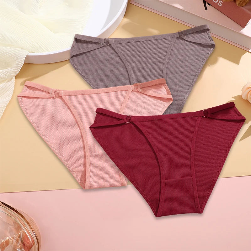 3PCS Set Women’s Cotton Panty – Low Rise Briefs with Button Design
