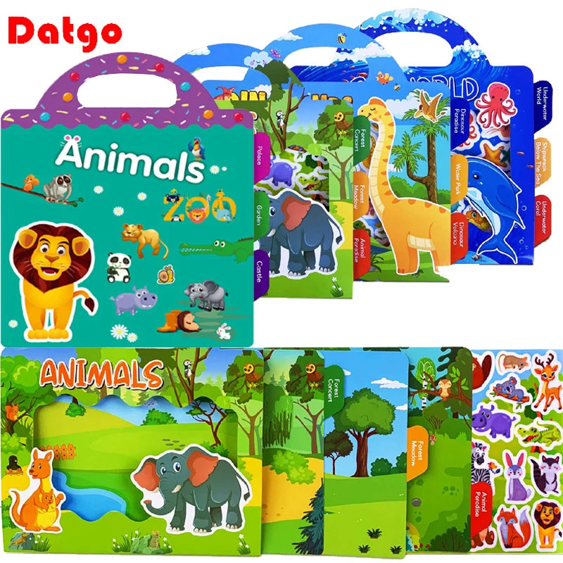 Reusable Sticker Book for Kids – Cute Cartoon Animals & DIY Puzzle Scenes