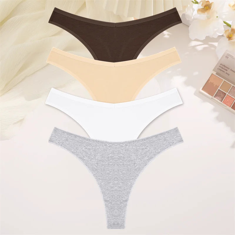 4PCS Women's Cotton Thongs Panty Set – Sexy Low Waist G-String Underwear