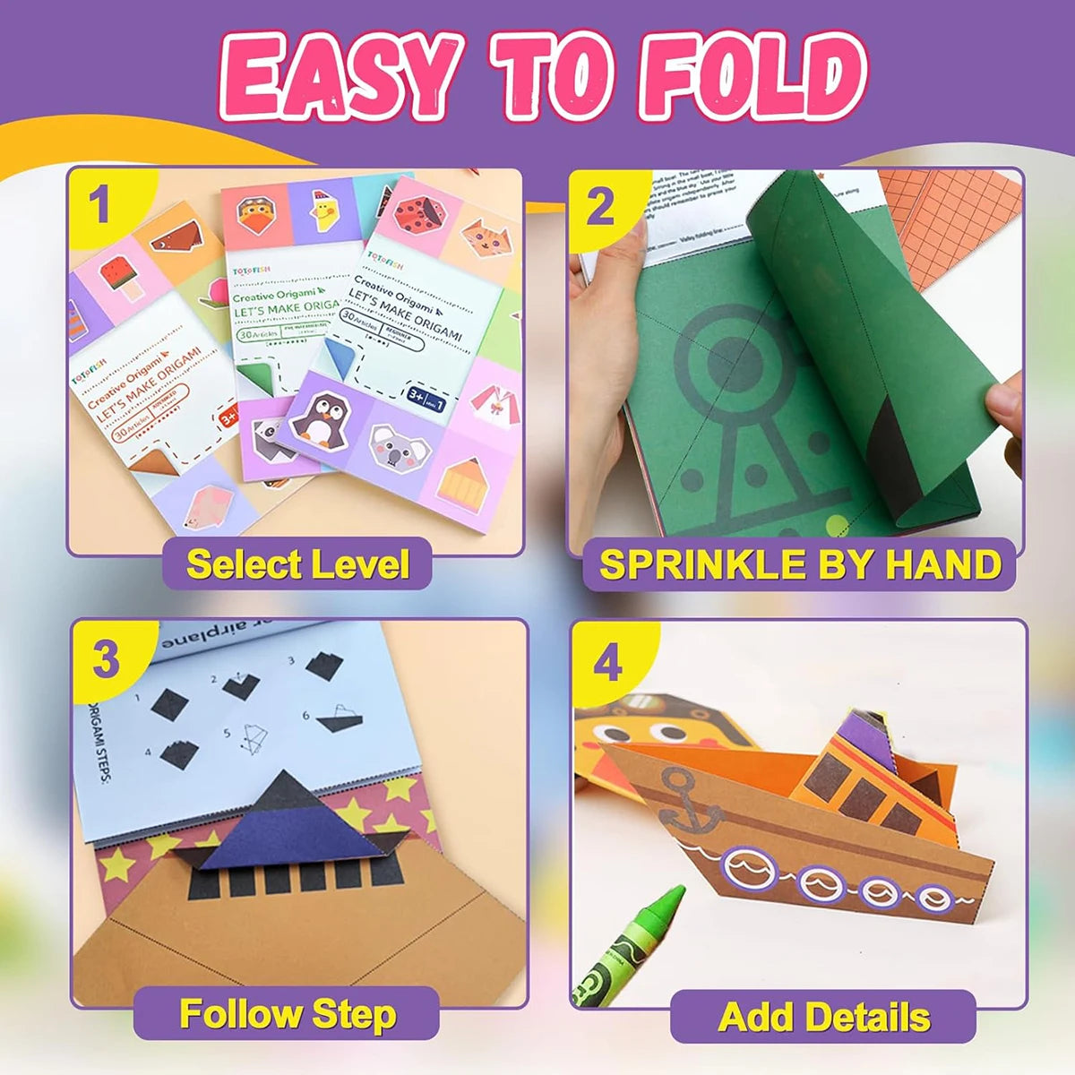 Origami Paper Craft Kit for Kids – DIY Paper Folding Set with Book & 30/96 Sheets