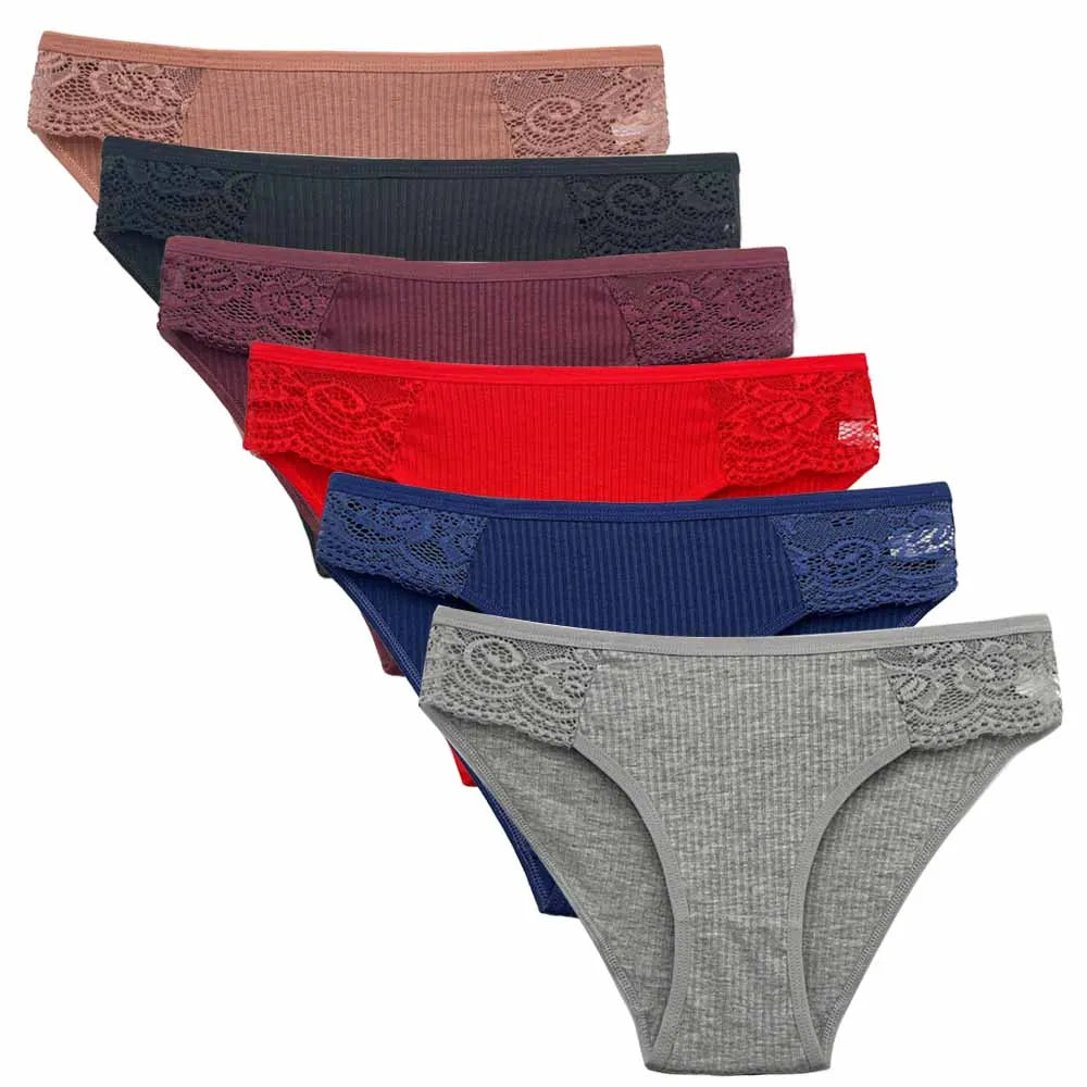 5PCS Set Stylish Lace Panty – Low Rise Cotton Briefs for Women