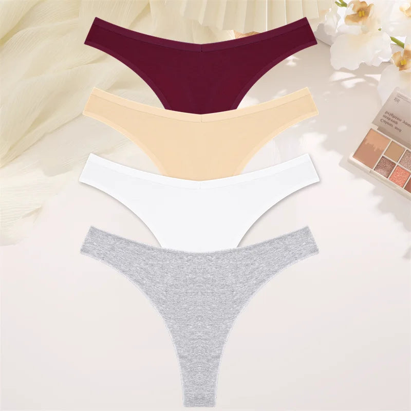 4PCS Women's Cotton Thongs Panty Set – Sexy Low Waist G-String Underwear
