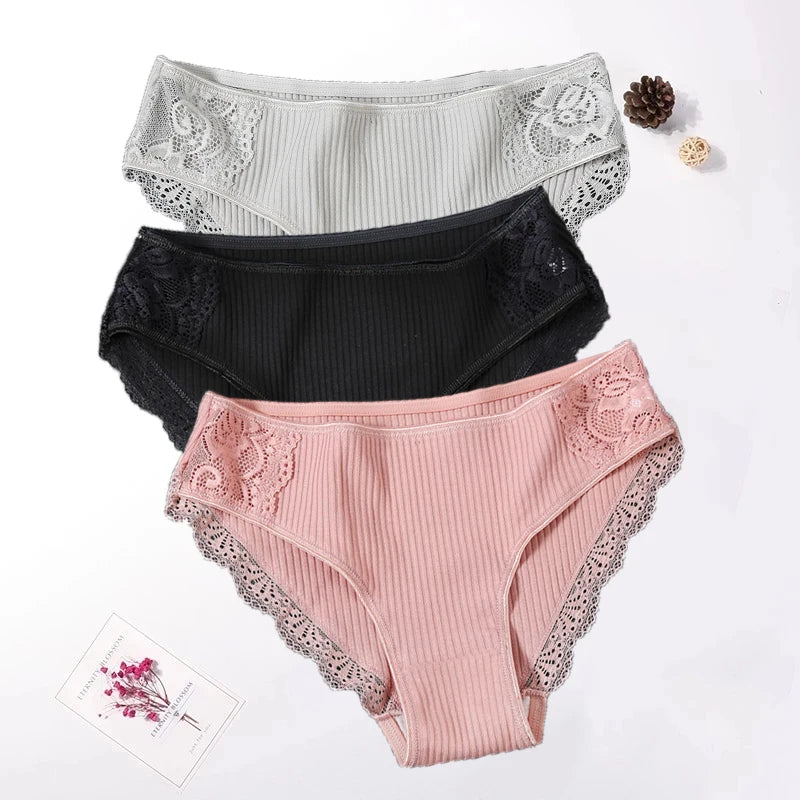 3PCS Set Floral Lace Cotton Panty – Soft & Sexy Women’s Briefs