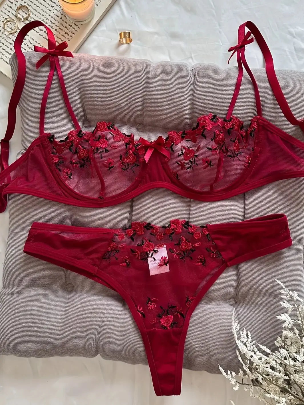 Dreamy Floral Embroidery Lingerie Set – See Through Bra & Panty Set