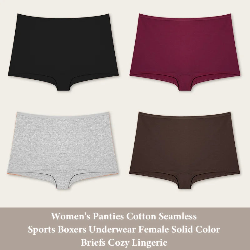 4PCS Women's Seamless Cotton Boxer Briefs Set – Soft & Sporty Boyshort Panty Underwear XS-XL