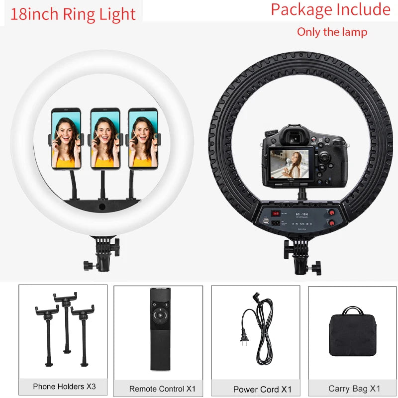 18 inch LED Ring Light with Tripod – 55W Dimmable for Makeup, Vlogging & Photography