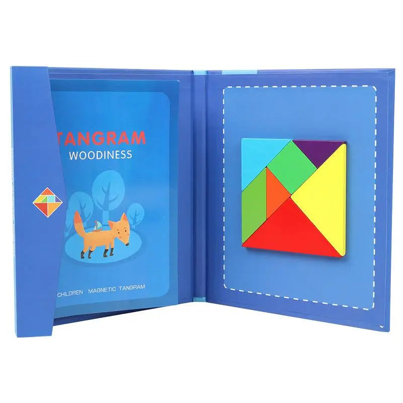 Magnetic Wooden Tangram Puzzle Book – Montessori Learning Toy for Kids