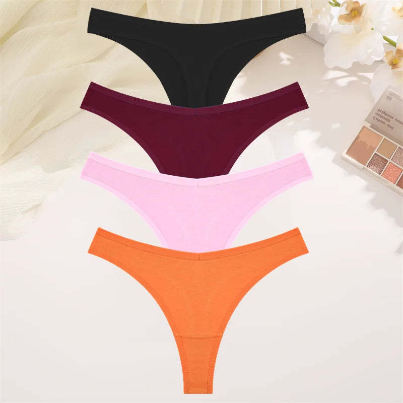 4PCS Women's Cotton Thongs Panty Set – Sexy Low Waist G-String Underwear
