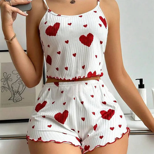 Women's 2-Piece Tank Top & Shorts Set – Love Print Sleepwear for Women
