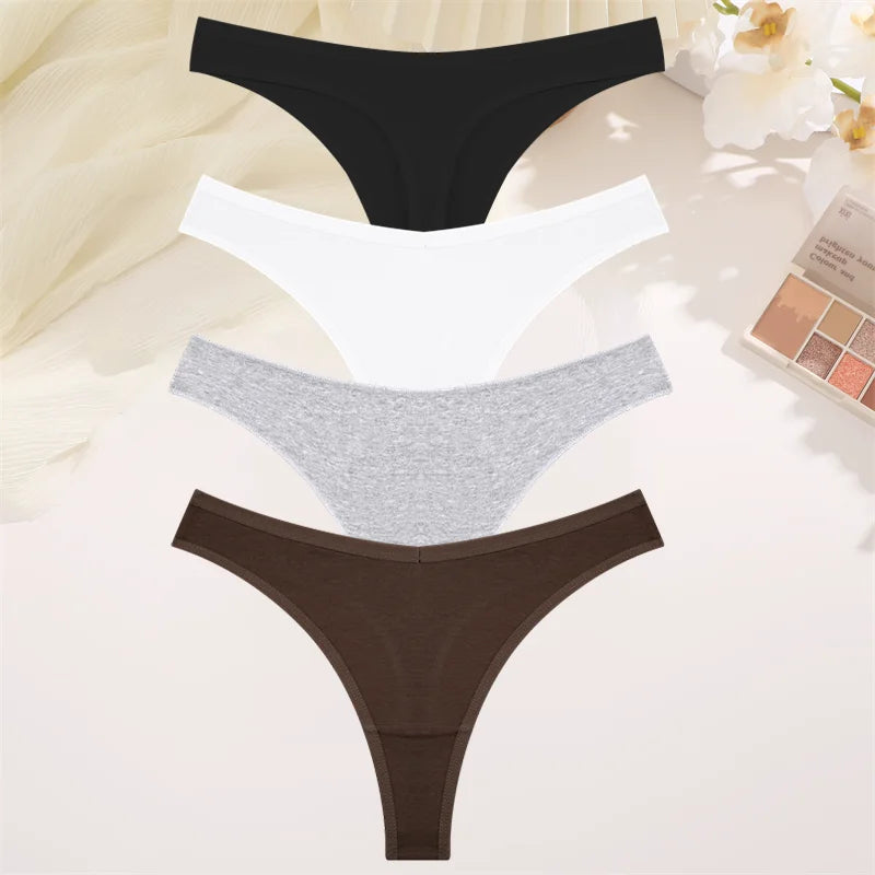 4PCS Women's Cotton Thongs Panty Set – Sexy Low Waist G-String Underwear
