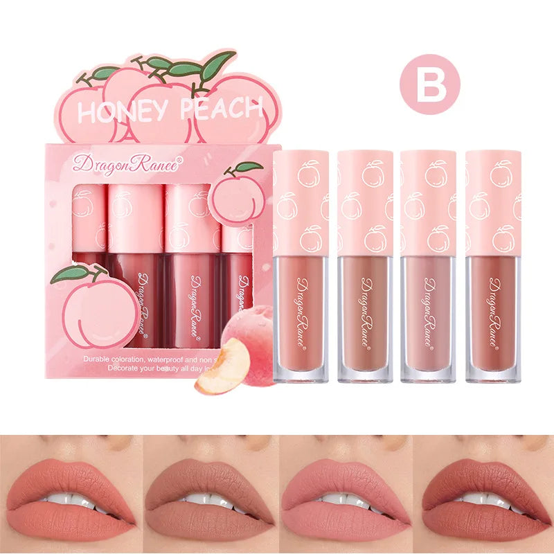 Mini Velvet Matte Lip Gloss 4Pcs Set – Long-Lasting, Non-Stick & Fruit Scented