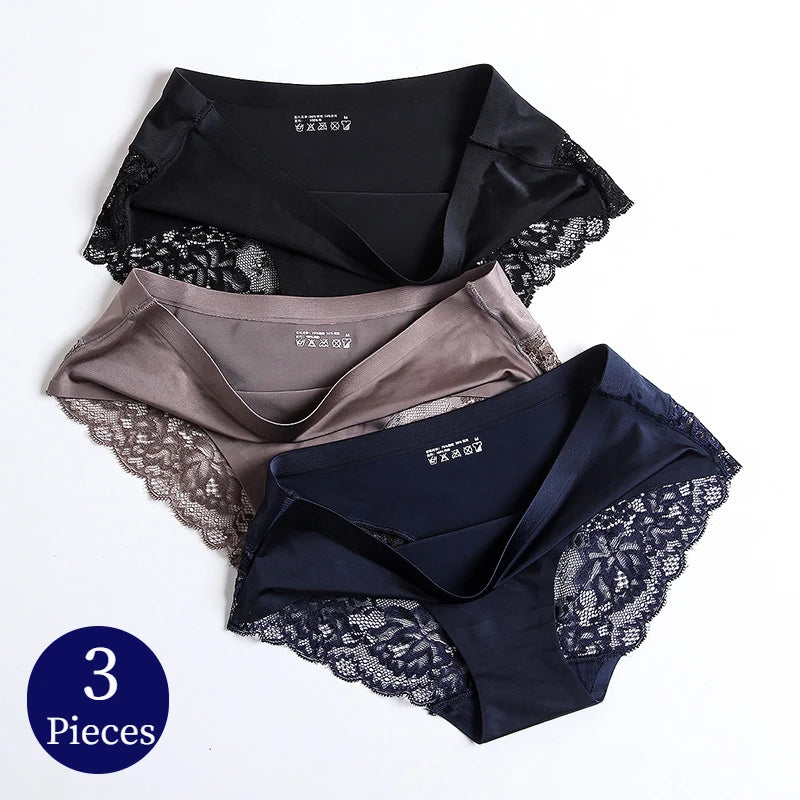 Exquisite Lace 3pcs Panty Set  – Soft & Sexy Satin Underwear for Ultimate Comfort
