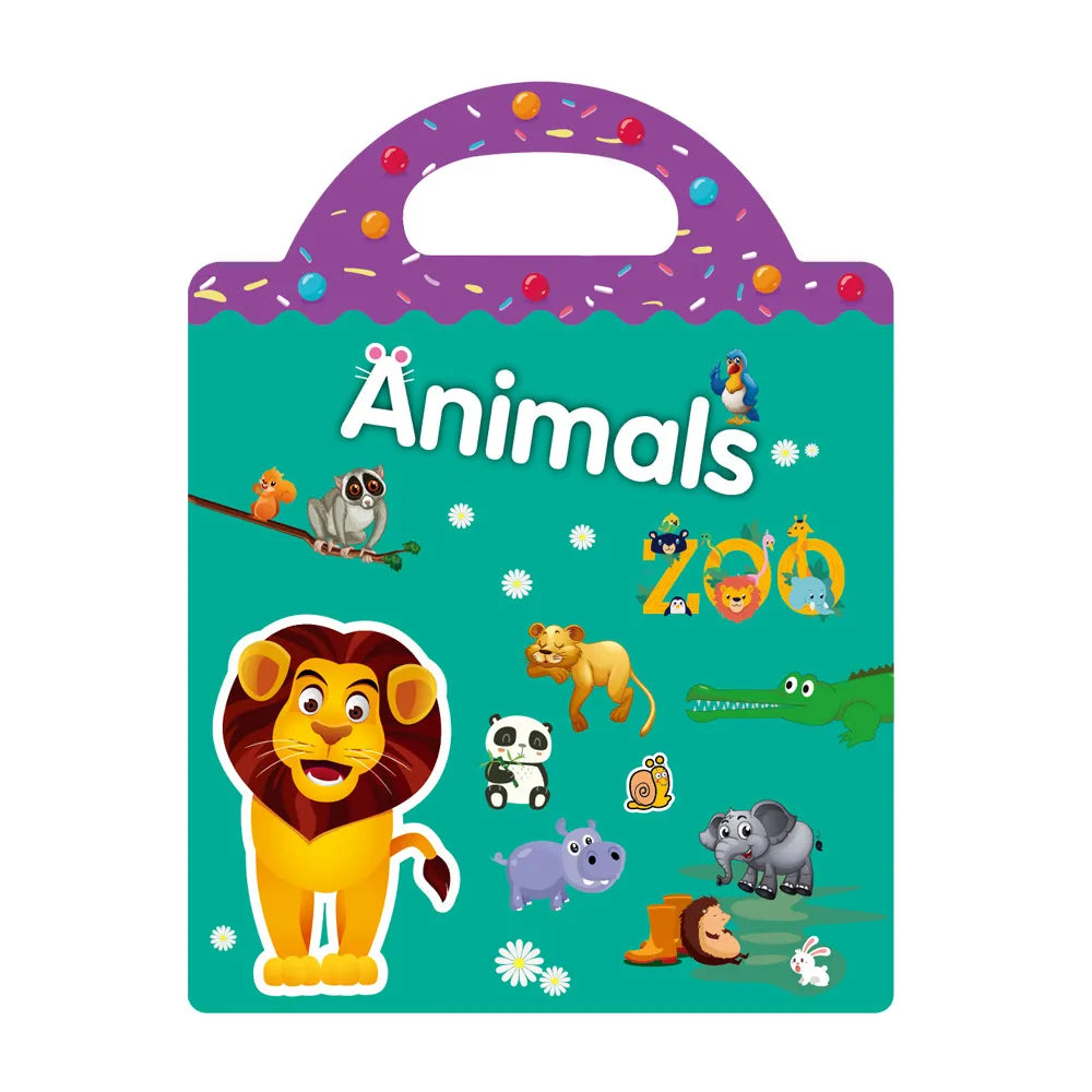 Reusable Sticker Book for Kids – Cute Cartoon Animals & DIY Puzzle Scenes