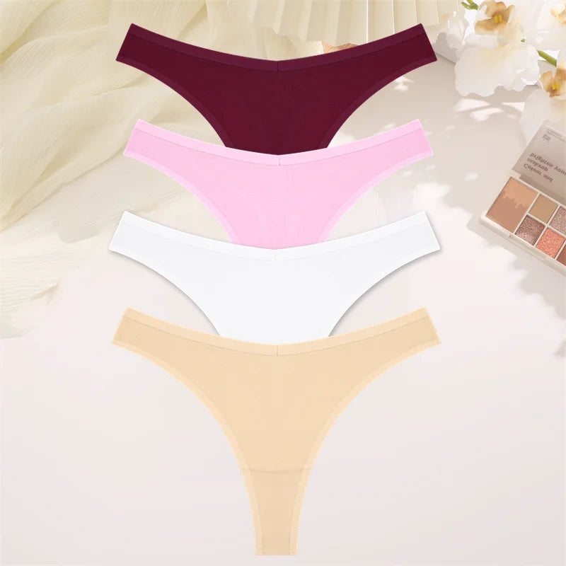 4PCS Women's Cotton Thongs Panty Set – Sexy Low Waist G-String Underwear