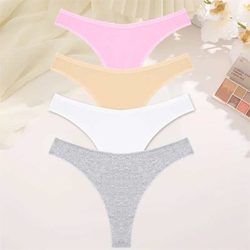 4PCS Women's Cotton Thongs Panty Set – Sexy Low Waist G-String Underwear