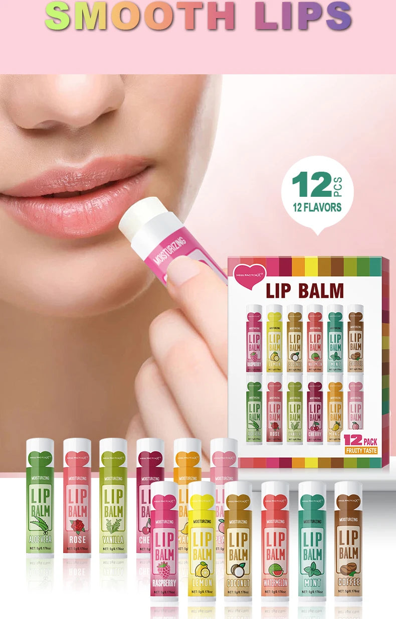 12PCS Lip Balm Gift Set – Deep Moisturizing & Long-Lasting Hydration
