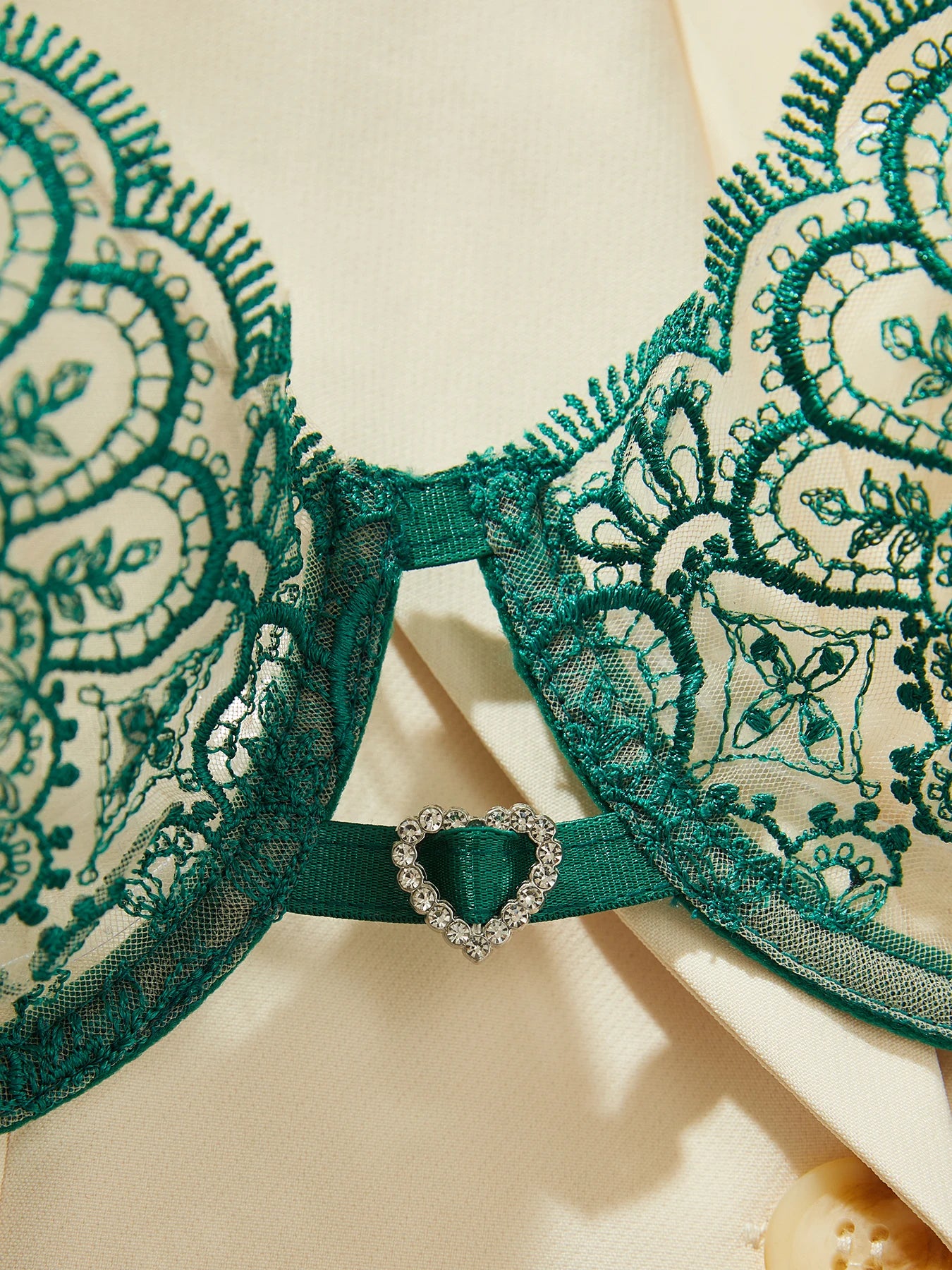 Floral Lingerie Set with Heart Rhinestone – Night Club See-Through Underwear