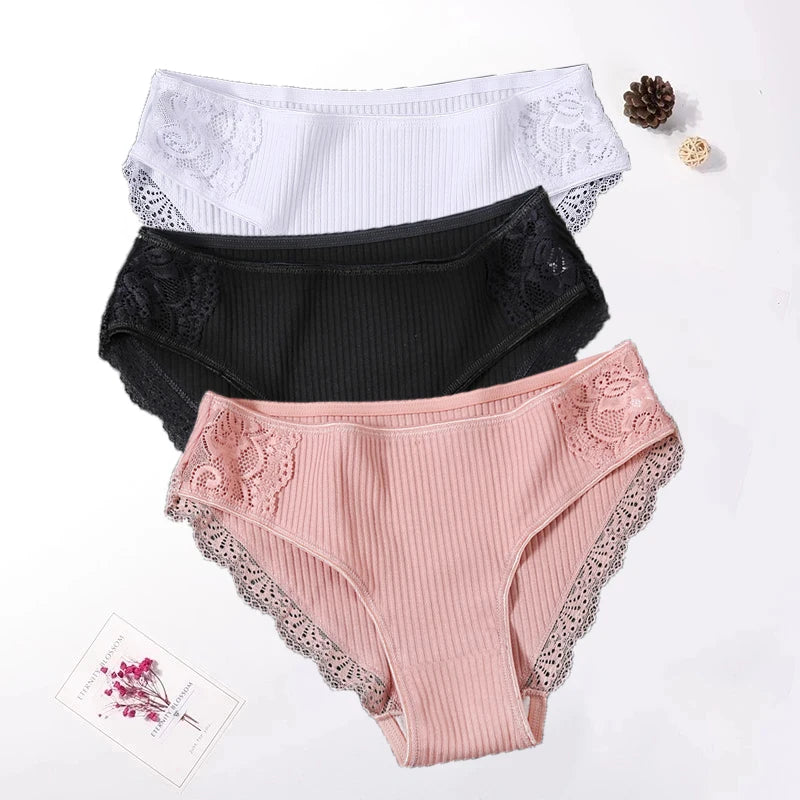 3PCS Set Floral Lace Cotton Panty – Soft & Sexy Women’s Briefs