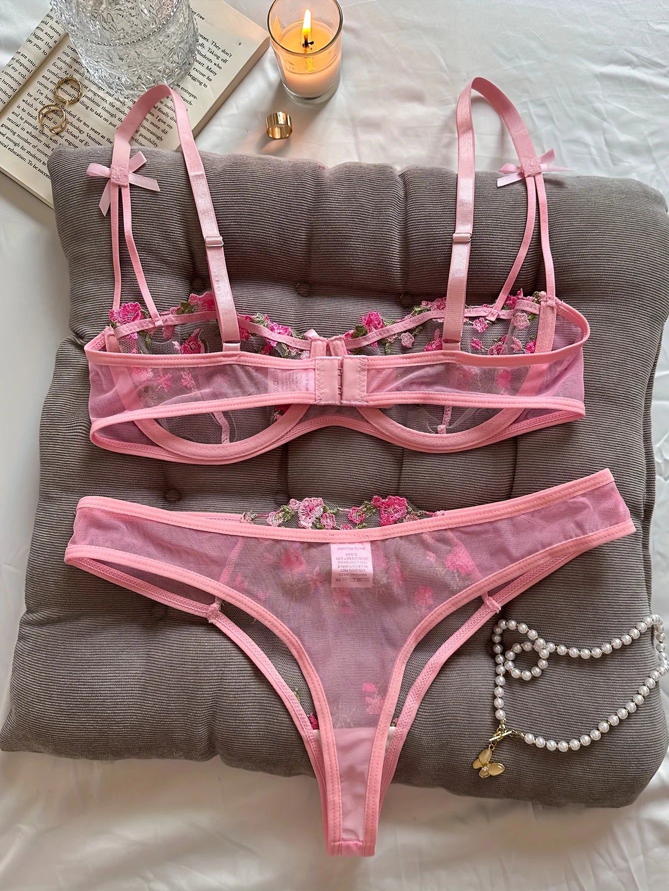 Dreamy Floral Embroidery Lingerie Set – See Through Bra & Panty Set