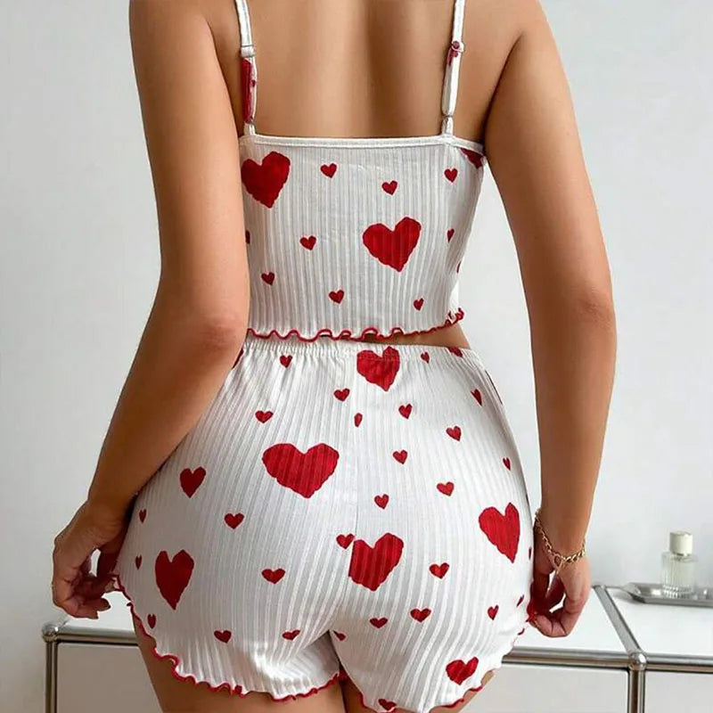 Women's 2-Piece Tank Top & Shorts Set – Love Print Sleepwear for Women