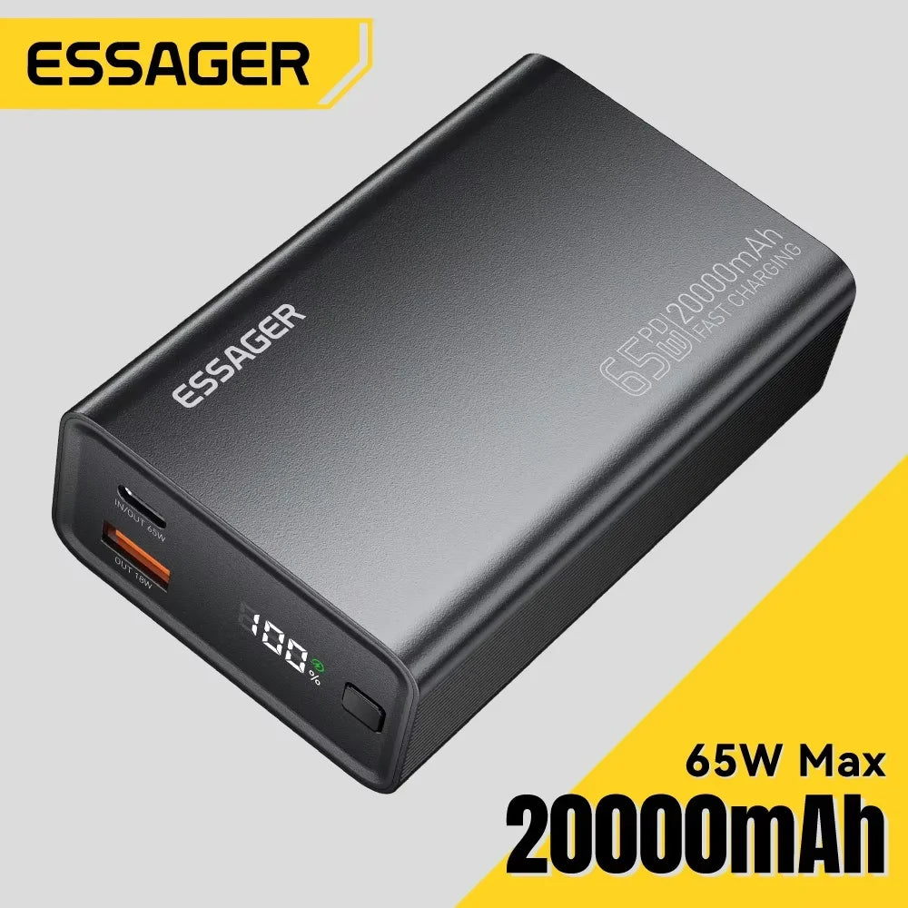 Essager 20000mAh Power Bank 65W PD Fast Charging for Phone, Laptop & Tablet